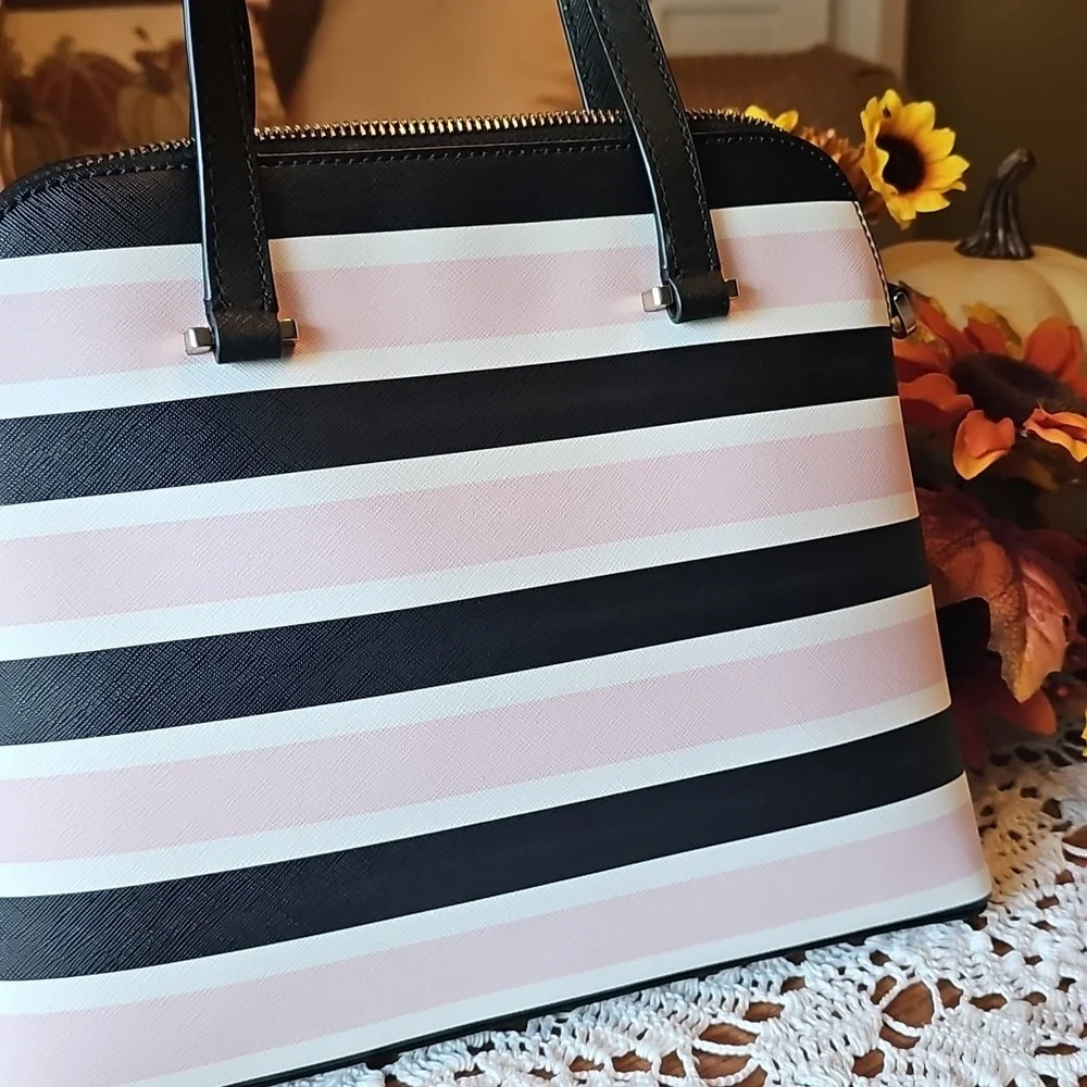 Kate Spade Black and Pink Striped Satchel - Picture 3 of 5